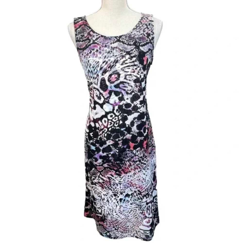 Dana Buchman Pink and Black Sheath Midi Dress